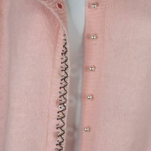 Vintage Fuzzy 50s Pink Beaded Lambswool Angora Sweater Size Large - Picture 4 of 8